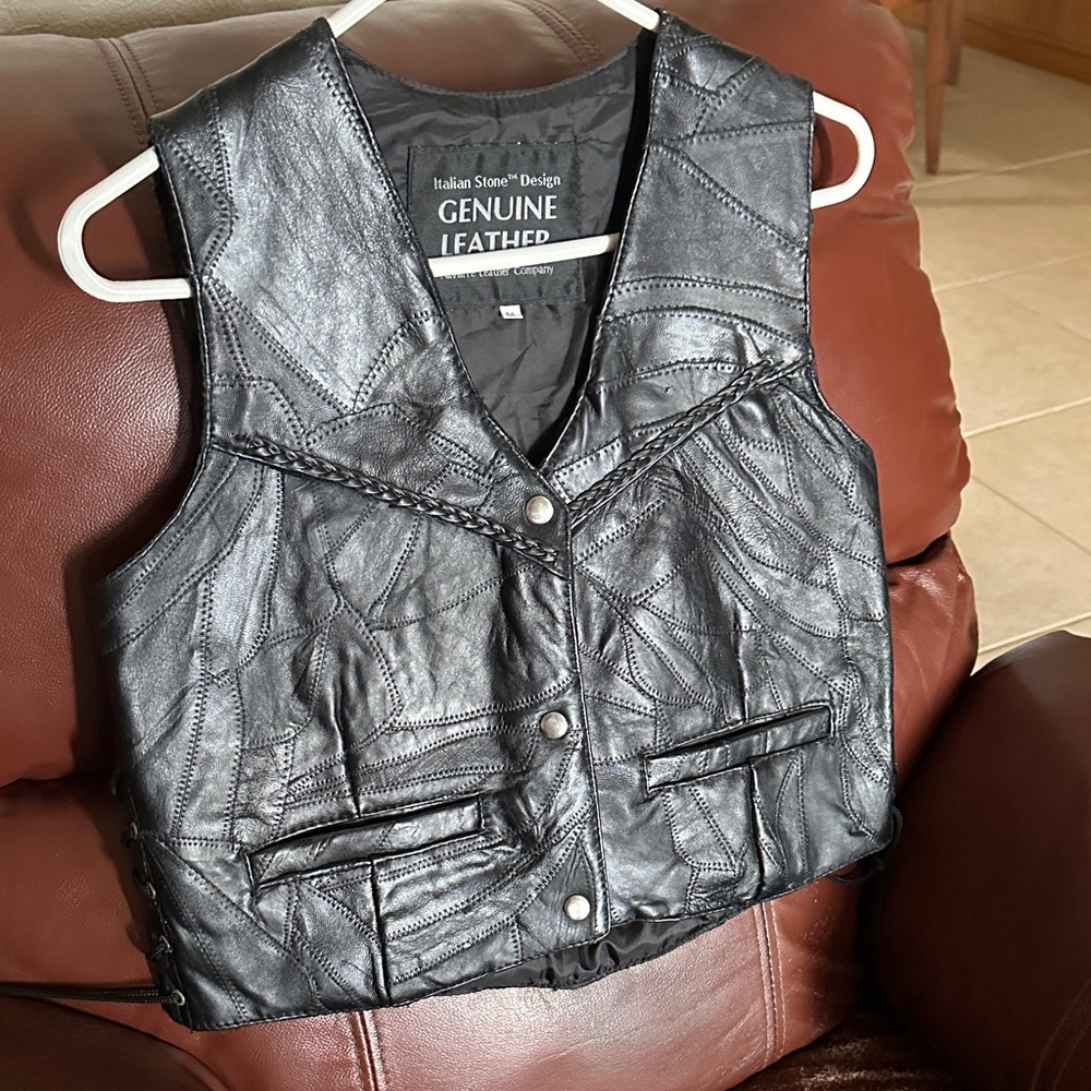 Genuine Leather Vest - Black biker